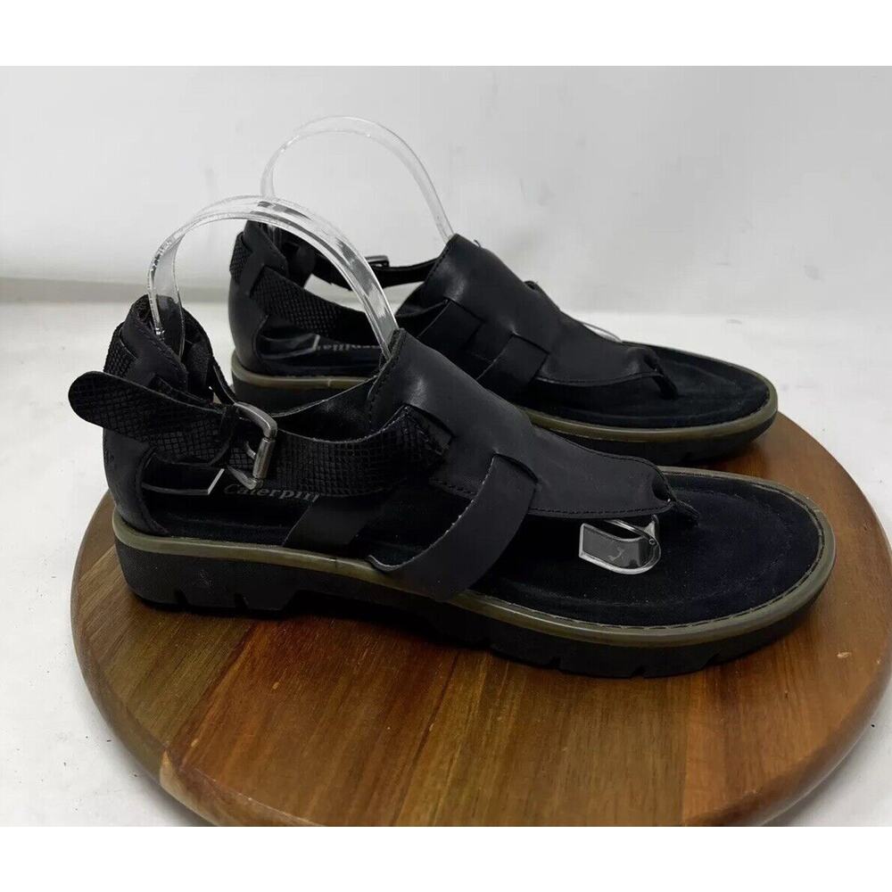 Cat Caterpillar Sandal Womens Leather Shanna Ankel‎ Strap Thong Black Size 10